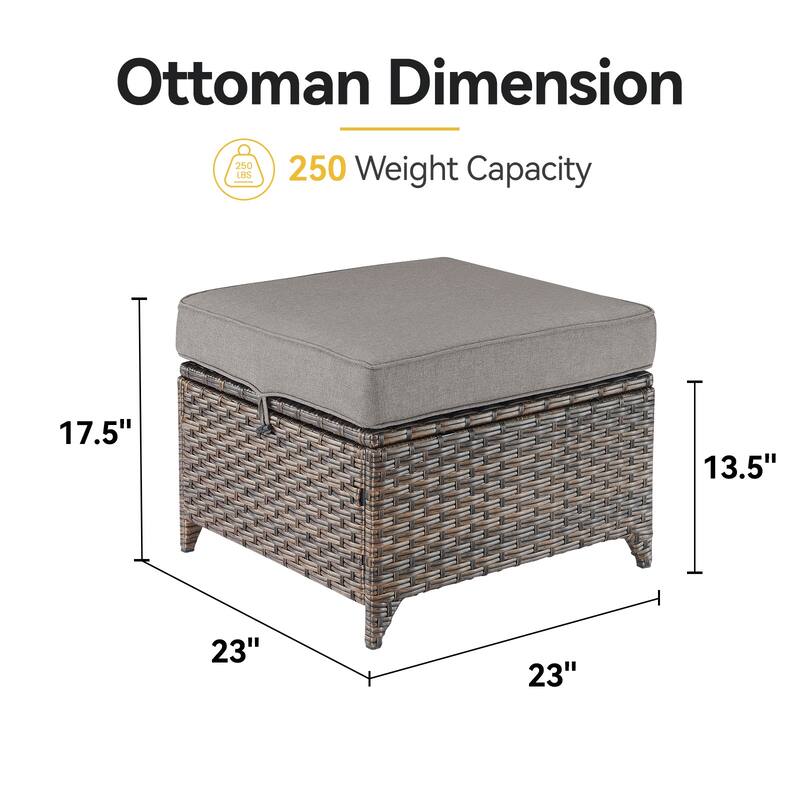2 Pieces Patio Rattan Ottomans with cushions