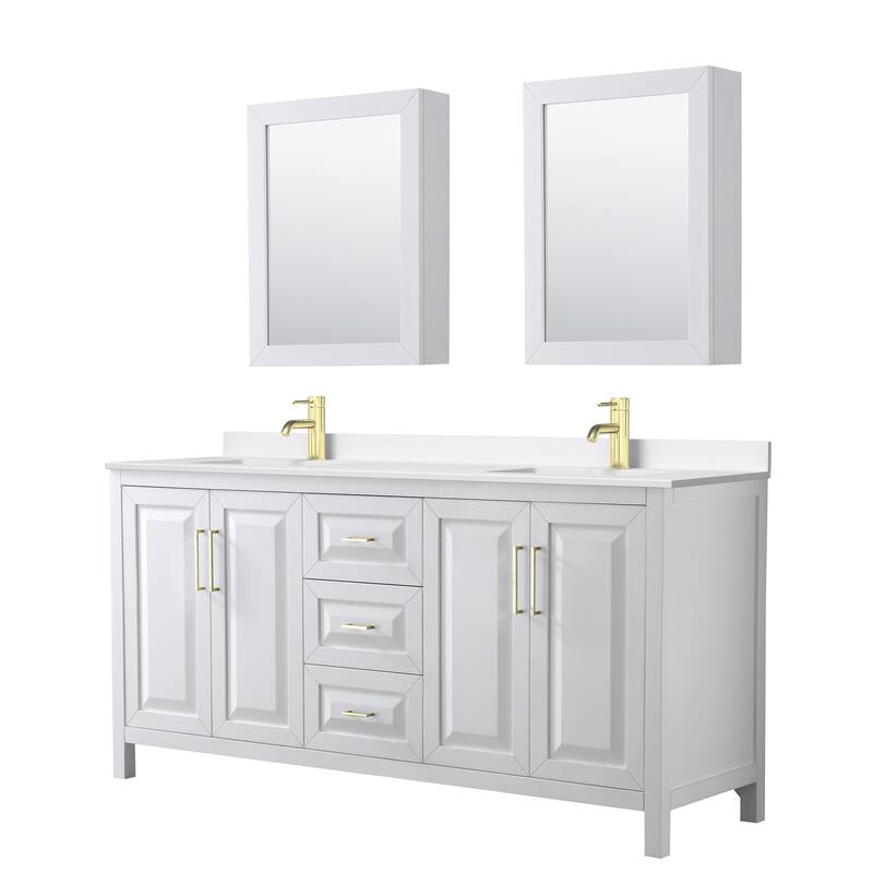 Daria 72-inch Double Vanity, Single Hole Quartz Top, Med Cabinets