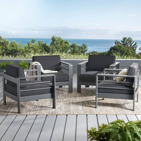 Cape Coral Outdoor Aluminum Club Chair with Cushions (Set of 4) by