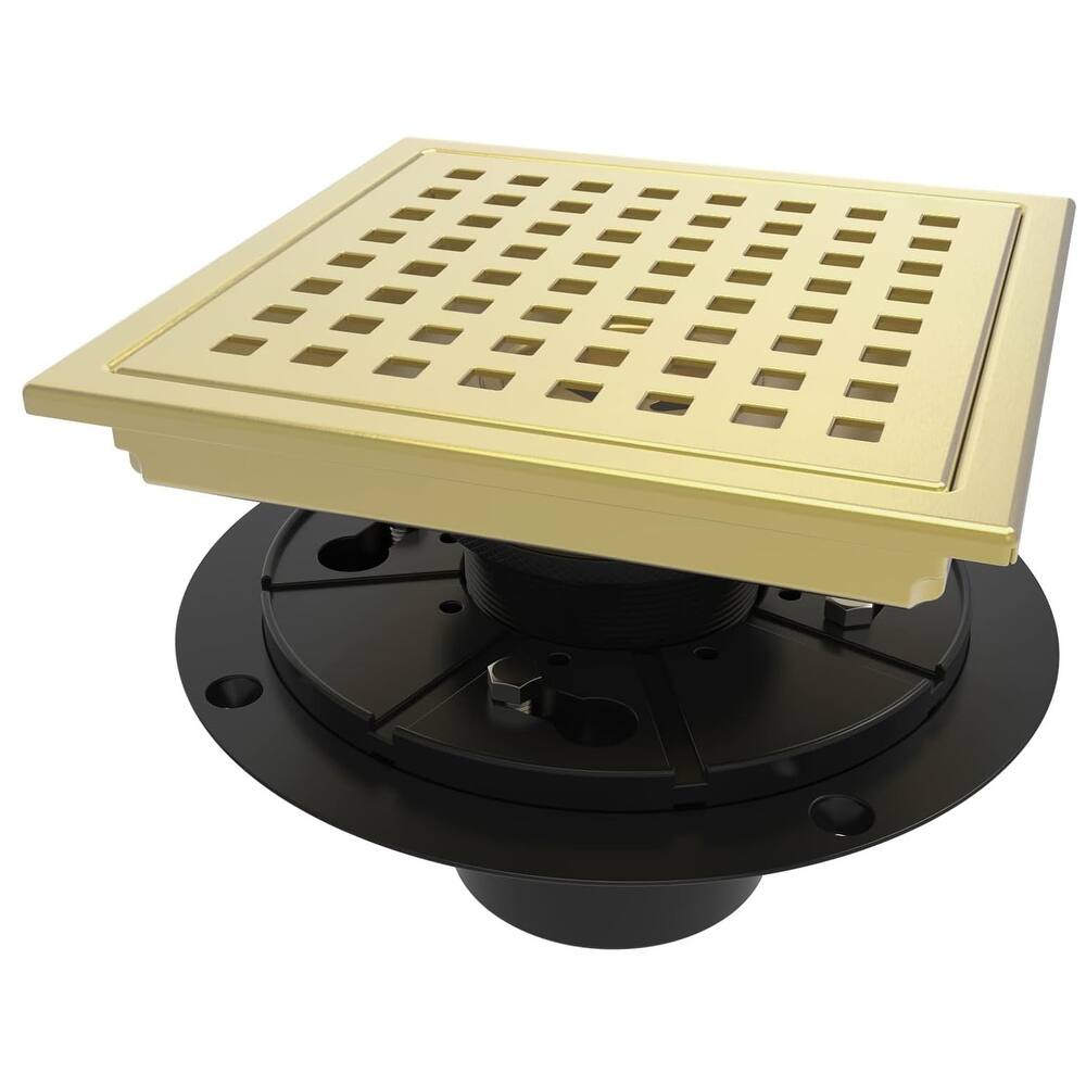 6-Inch Square Shower Floor Drain, Quadrato Pattern Grate - 6 inch