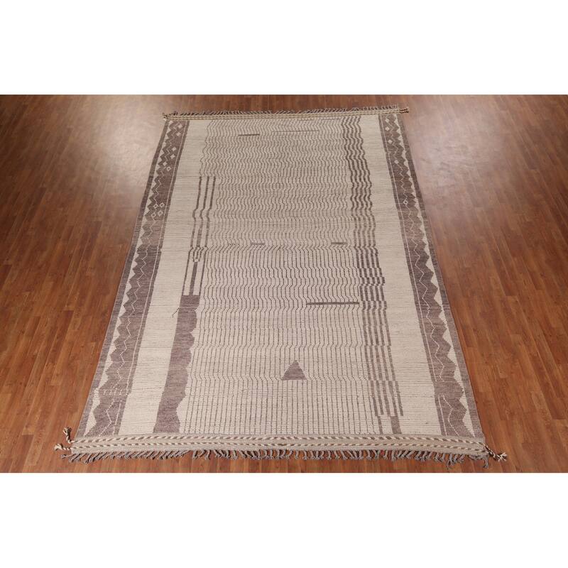 Earth Tone Moroccan Oriental Area Rug Hand-Knotted Wool Carpet - 8'10"x 12'4"