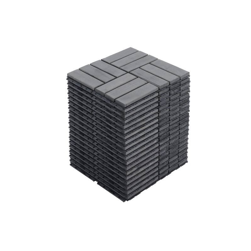 30 PCS Interlocking Deck Tiles Checker Pattern, 12" x 12" Square Acacia Hardwood Outdoor Flooring for Patio,Bancony,Pool Side