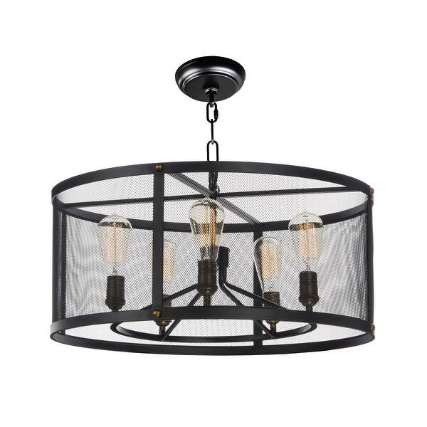 slide 2 of 2, Palladium 5-light 24.25" Wide Steel Chandelier - black / natural aged brass