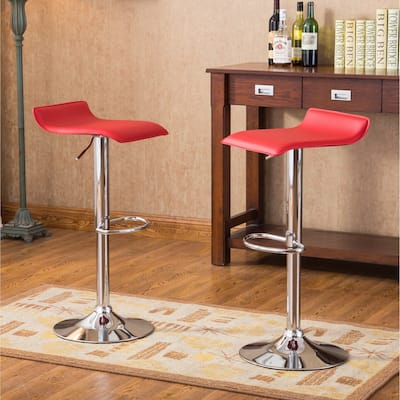 Contemporary Chrome Air Lift Adjustable Swivel Bar Stool, Set of 2 Counter Height Faux Leather Chair with Footrest for Kitchen
