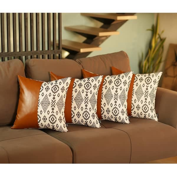 Decorative Faux Leather Square 17 Throw Pillow Cover (Set of 4