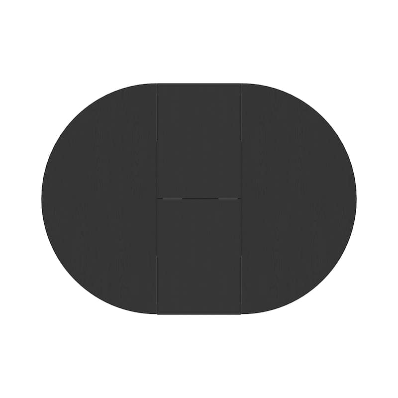 Dining Table for Farmhouse Kitchen 59x43 Inch Expandable Oval Table Top with Removable Leaf Trestle X Shaped Base Black