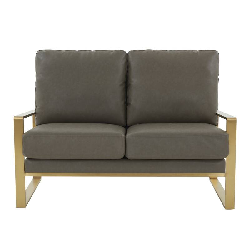 Jefferson Modern Leather/Velvet Loveseat Sofa with Silver/Gold Frame, Removable Cushions Couch for Home and Office