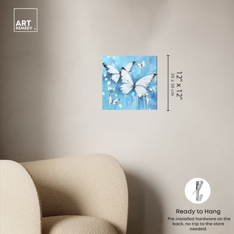 Art Remedy Textured Blue Butterflies Gallery Wrapped Butterfly 1 Piece Canvas Wall Art