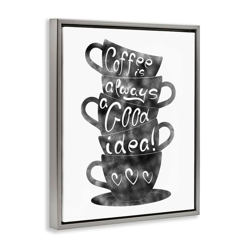 Stupell Coffee Mugs Stacked & Phrase Framed Floater Canvas Wall Art Design By Marcus Prime