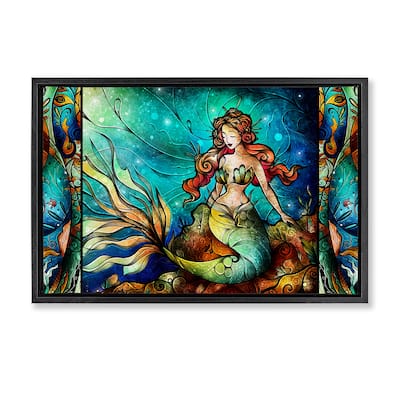Stupell Elegant Seated Mermaid Framed Floater Canvas Wall Art Design By Mandie Manzano