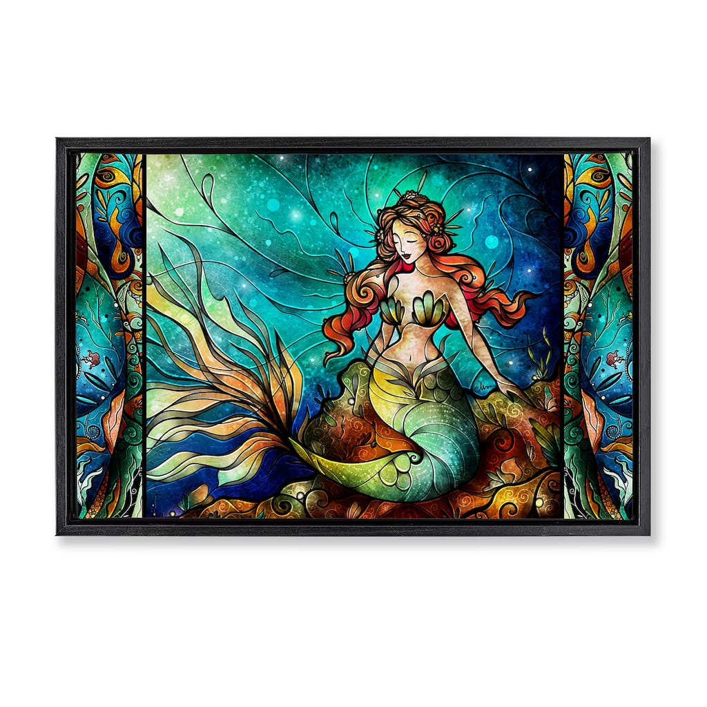 Stupell Elegant Seated Mermaid Framed Floater Canvas Wall Art Design By Mandie Manzano