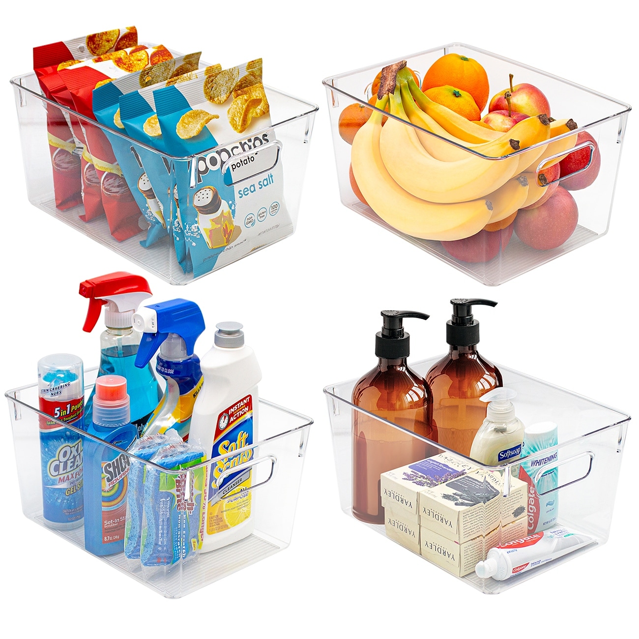 Sorbus 2 Roll Out Bottle Organization Bins - Pantry Under Sink Organizer with Wheels & Handles - Clear Plastic Organizing Containers for Bottles, & C