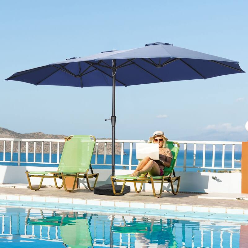 Autlaycil 15ft Patio Umbrella with Base,Large Outdoor Rectangle Double-Sided Umbrella - Navy Blue