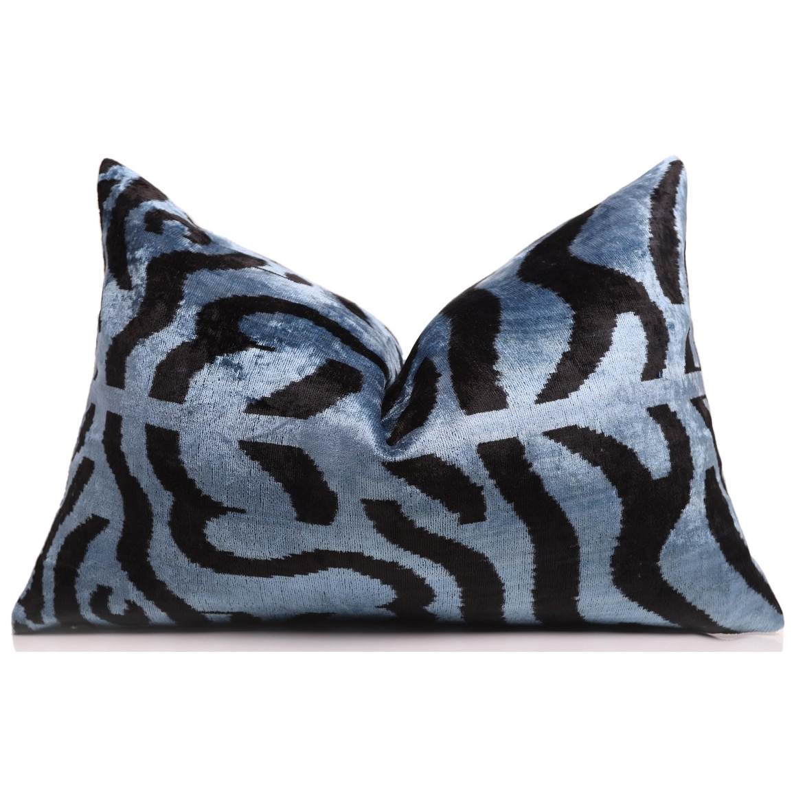 Blue Black Abstract Silk Velvet Lumbar Pillow - 16x24 Handmade Modern Cushion - 16"x24"