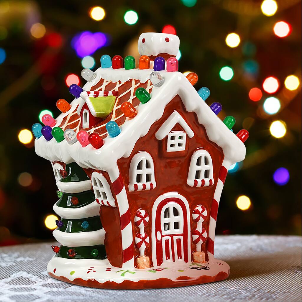 Ceramic Christmas House Pre-Lit Tabletop Christmas Village Decoration