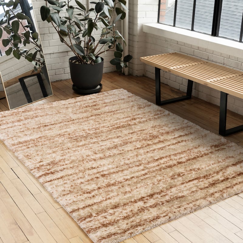 Orange Cream Taupe Distressed Striped Rug