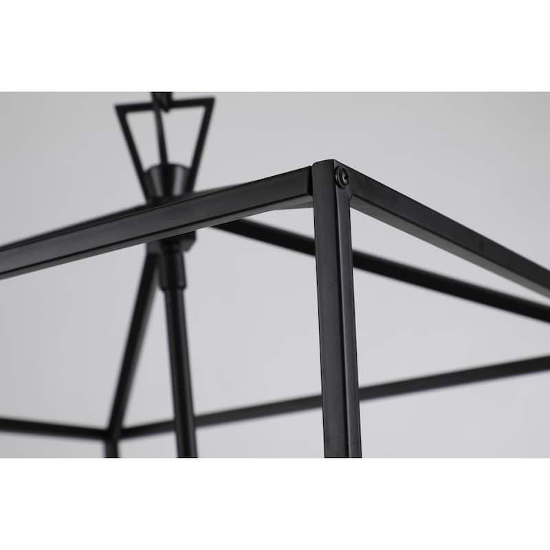 H25 X W17 Gold or Black Cage Large Lantern Iron Art Design Candle-Style Chandelier Pendant, Ceiling Light Fixture - Black