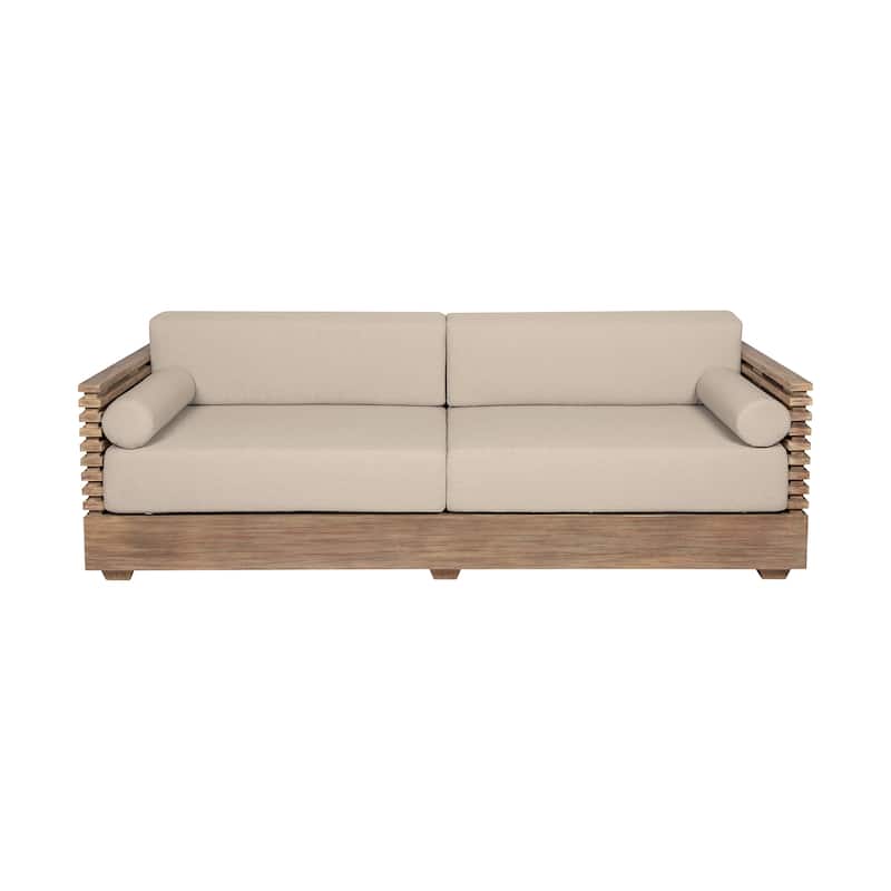 Vivid Eucalyptus Solid Wood All Weather Outdoor 3 Seater Patio Sofa with Olefin Cushions