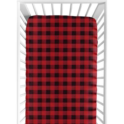 Woodland Buffalo Plaid Collection Boy Fitted Crib Sheet - Red and Black Rustic Country Lumberjack