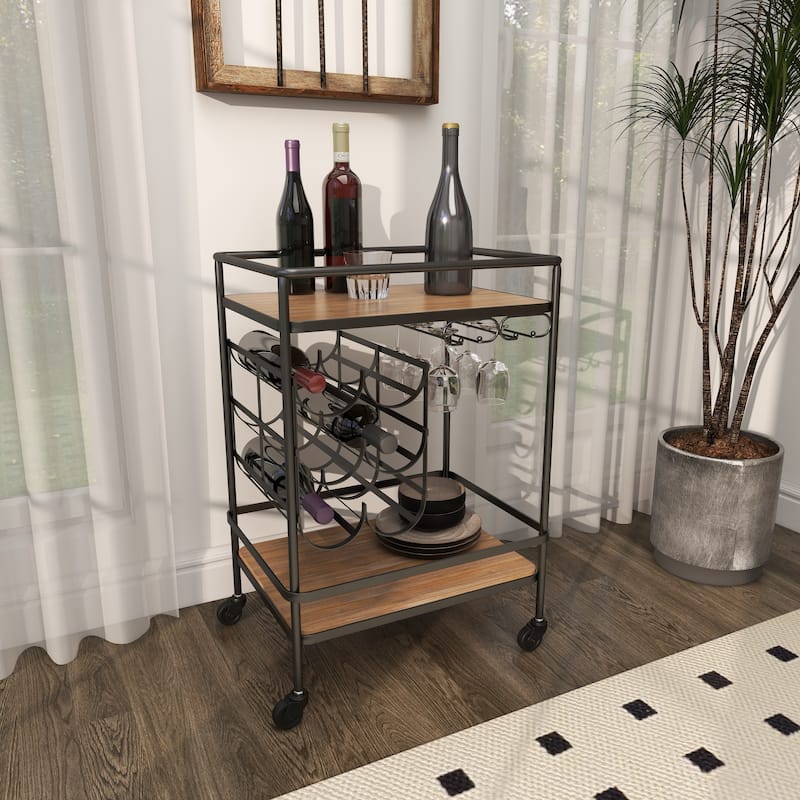 Metal Contemporary Bar Cart with Wheels