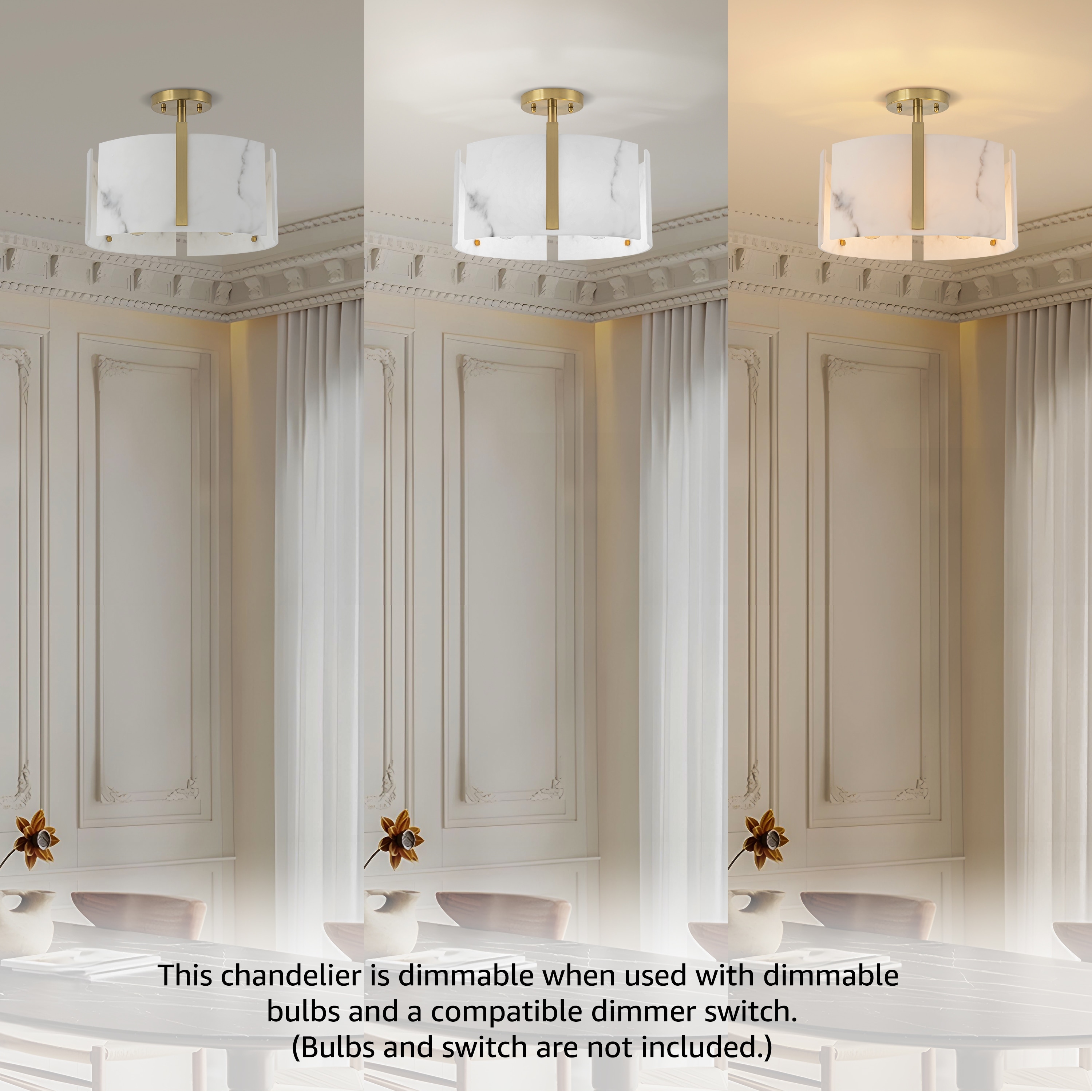 Starsky 3-Light Natural Alabaster Semi Flush Mount with Unique