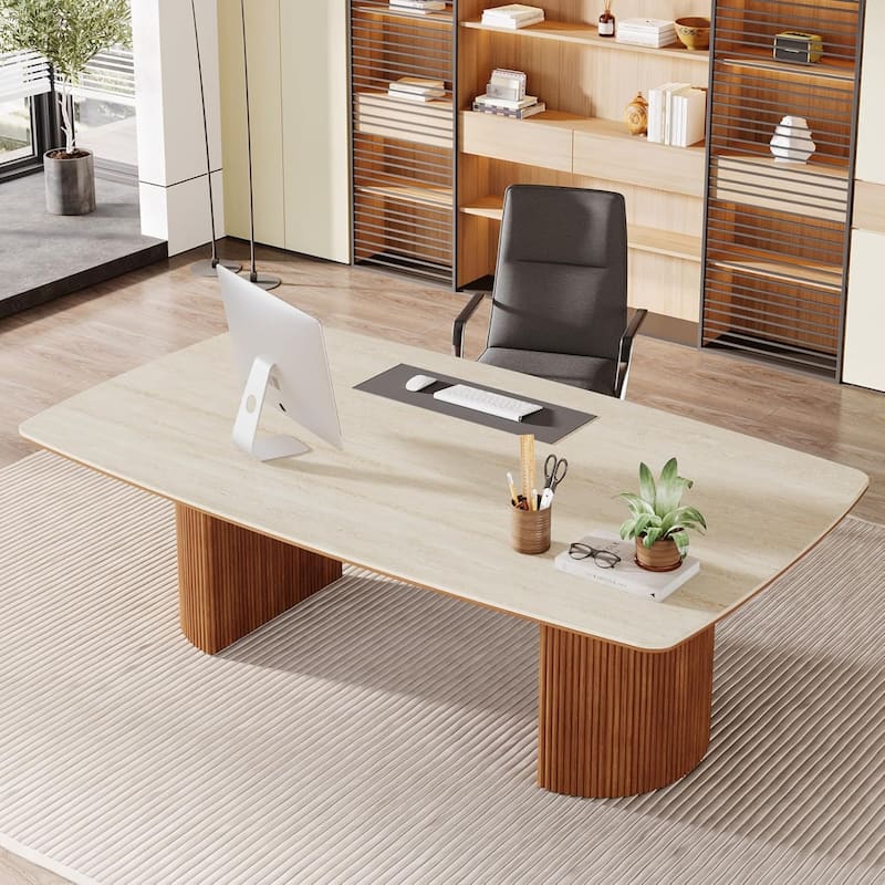 78.74" Extra Long Executive Computer Desk, Home Office Study Workstation Desk Collaboration Boss Desk