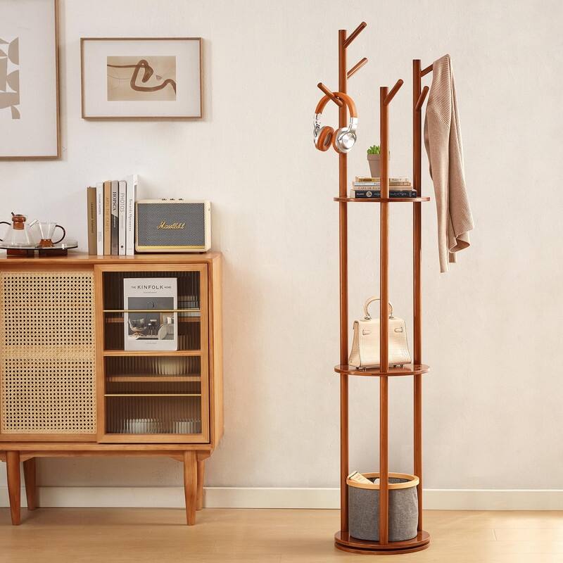 Wooden Coat Rack - 14.96"D x 14.96"W x 66.93"H