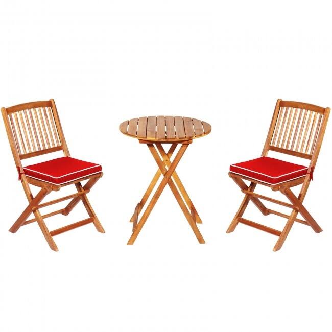 3 Pieces Patio Folding Bistro Set with Padded Cushion and Round Coffee Table - 23.5" x 23.5" x 29.5" (L x W x H)