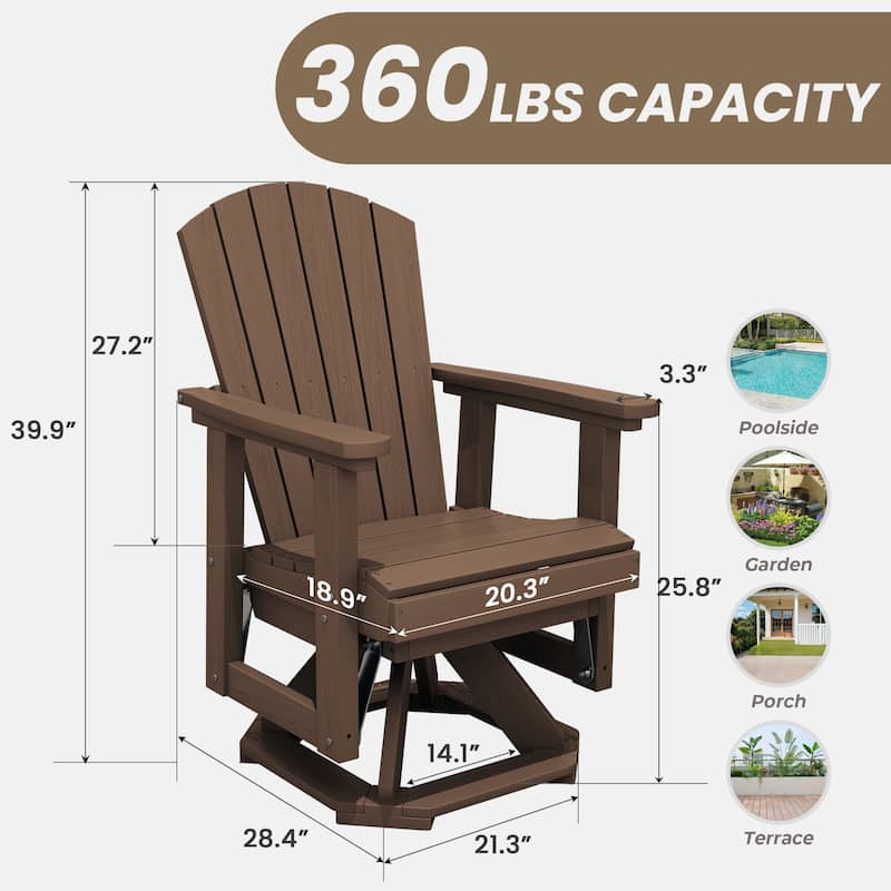 Set of 2 HDPE Adirondack Swivel Gliders, Outdoor Patio Chair Set