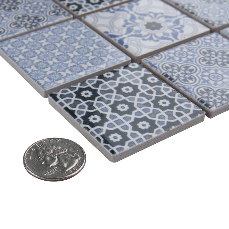 Merola Tile Classico 2" Square Blue 11-3/4" x 11-3/4" Porcelain Mosaic Floor and Wall Tile