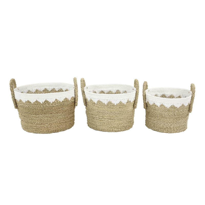 Brown Dried Plant Material Coastal Storage Basket (Set of 3) - S/3 17", 16", 14"W