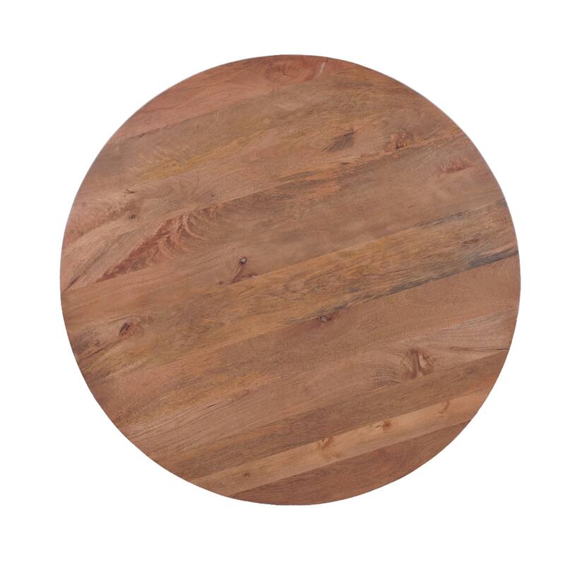 Temi Dining Table 47" Round Top Handmade Natural Brown Mango Wood Angled Four Legged Base