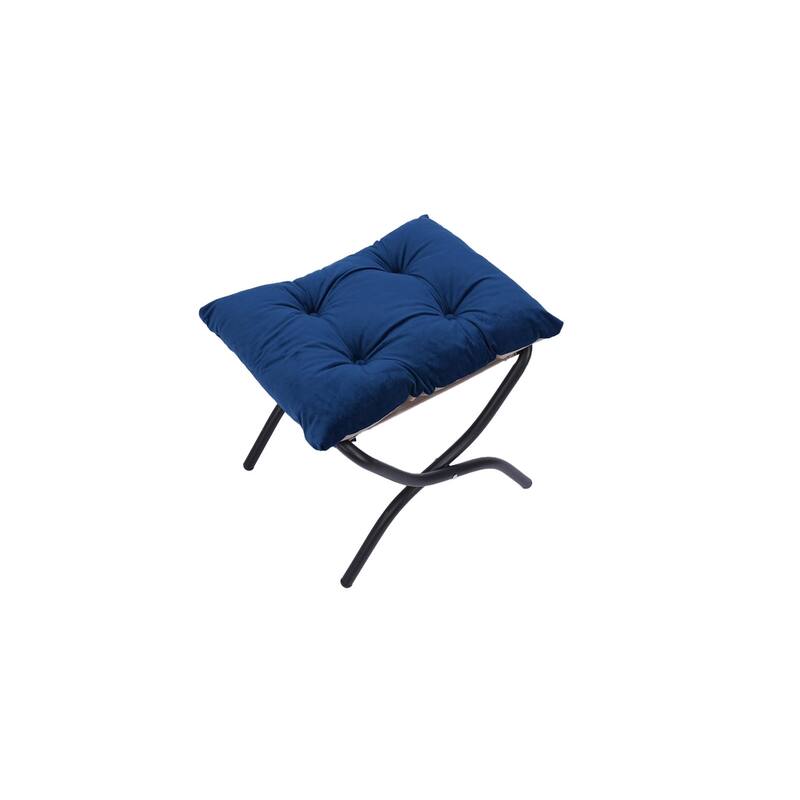 Modern Cotton Fabric Lazy Chair with Ottoman and Footrest, Blue