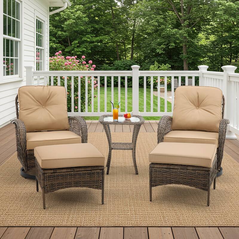 360° Swivel Rocking Patio Chairs Set with Thick Cushions & Tempered Glass Table | Indoor Living Room / Balcony| 3/5-Piece