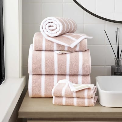 Lucky Brand Reversible Stripe 6-Piece Bath Towel Set 2 Bath towels 2 Hand towels 2 Washcloths - 28"x54"/16"x26"/12"x12"