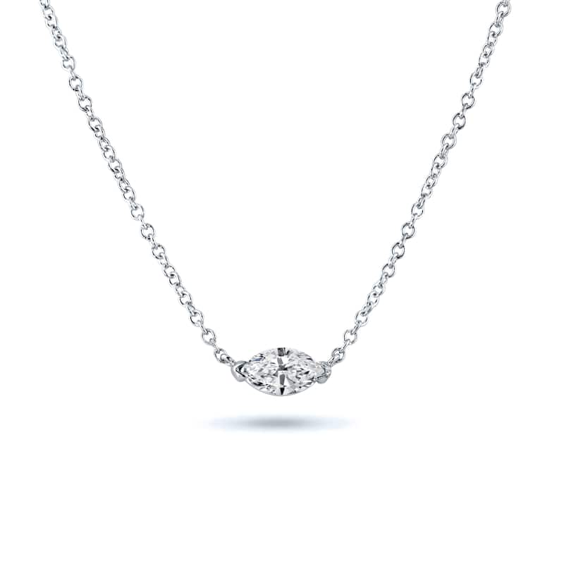 Auriya 14K Gold Lab Grown Marquise Diamond Floating East-West Solitaire Necklace 0.25 to 5.00 ct. tw. (F-G VS) - White - 4.00 ct. tw.