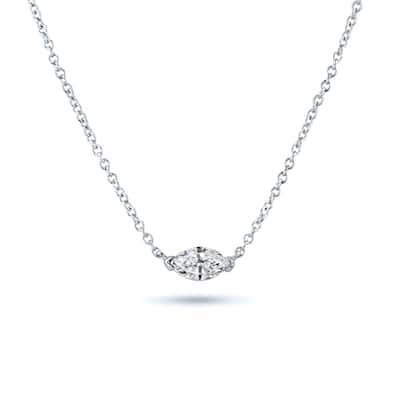 Auriya 14k Gold 1/3ct Marquise-Cut Diamond East-West Solitaire Pendant Necklace