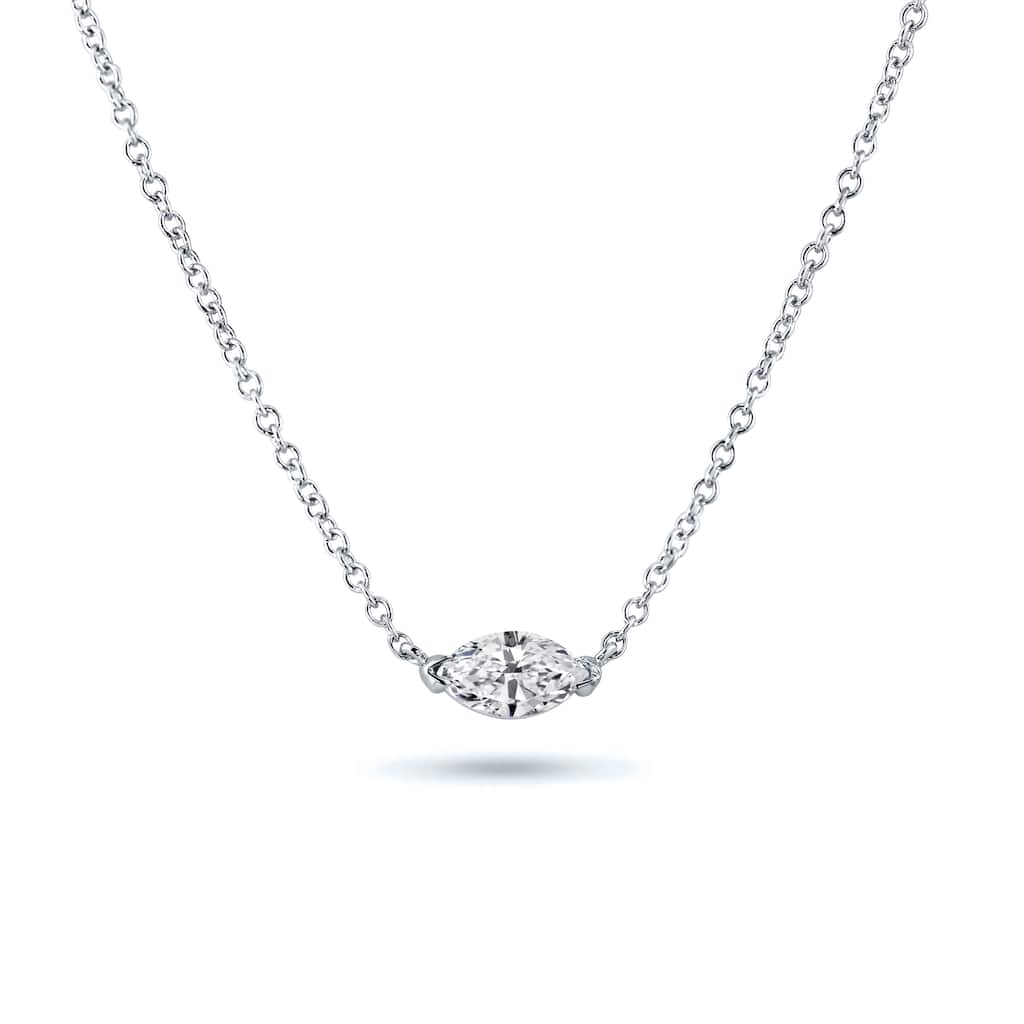 Auriya 14k Gold 1/3ct Marquise-Cut Diamond East-West Solitaire Pendant Necklace