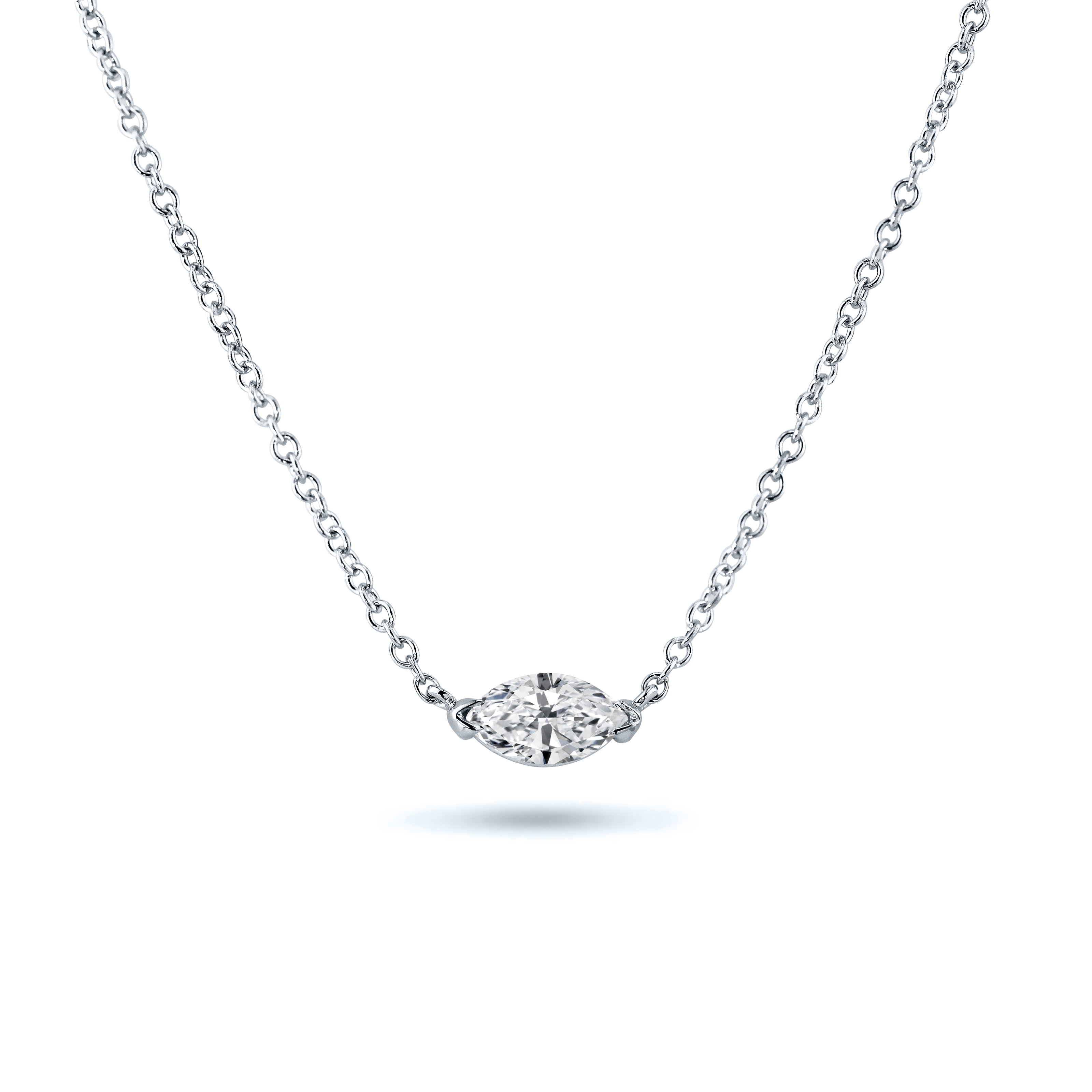 Auriya 14k Gold 1/3ct Marquise-Cut Diamond East-West Solitaire Pendant Necklace