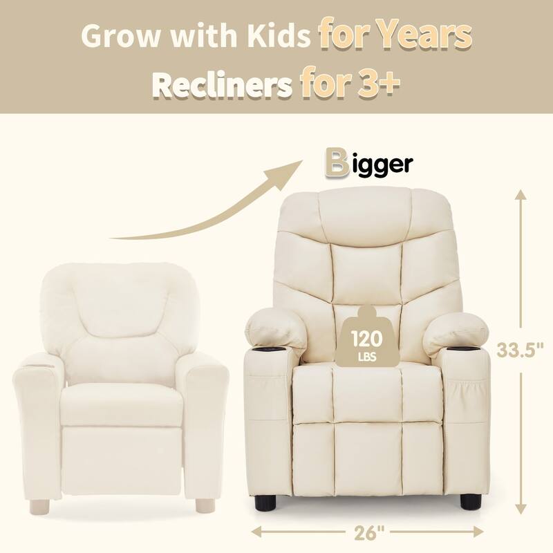 MCombo Big Kids Recliner Chair with Cup Holders - 28.3"(L)x26.0"(W)x34.2"(H)