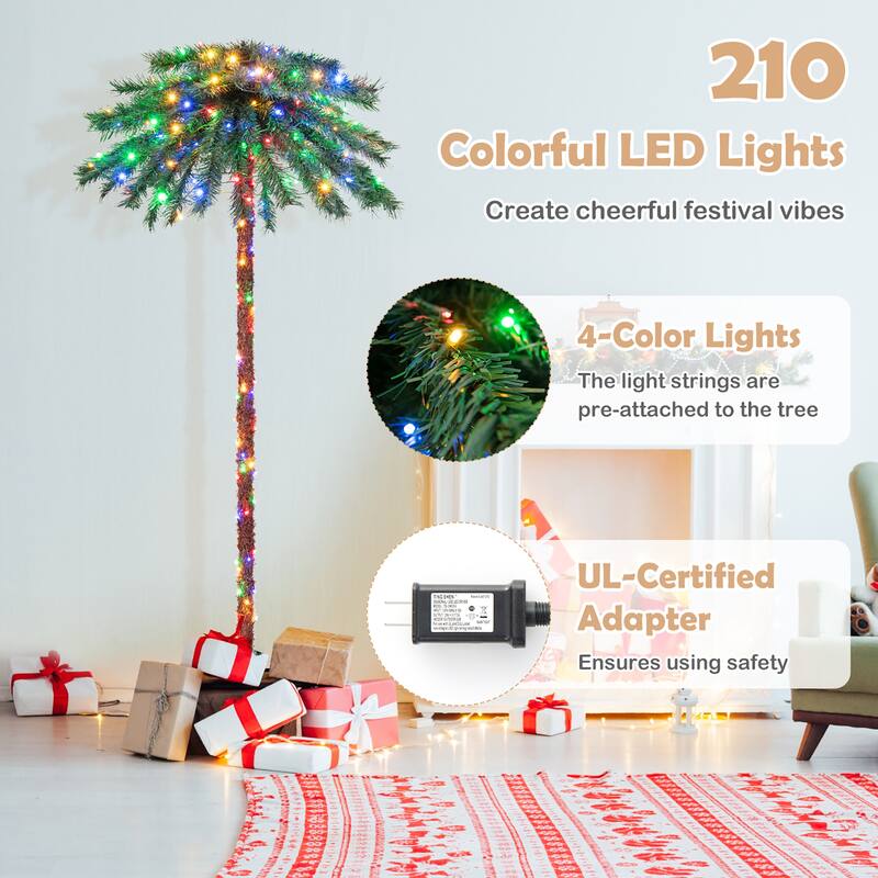 6FT Pre-Lit Artificial Tropical Christmas Palm Tree w/ Color Lights