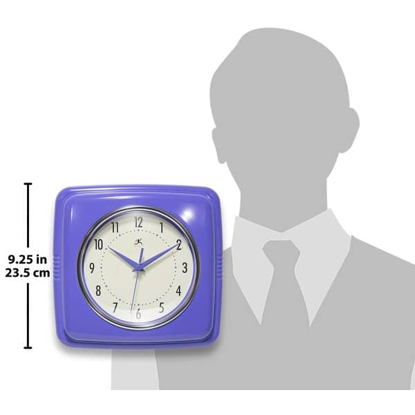 dimension image slide 7 of 10, Infinity Instruments Retro 9.25-inch Square Wall Clock - 9.25 x 1.875 x 9.5