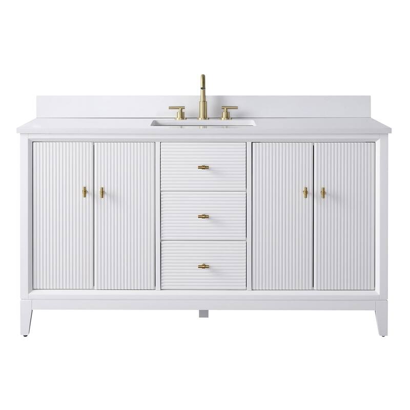 Vanity Art 60" Freestanding Bathroom Vanity with Engineered Marble Top and Sink