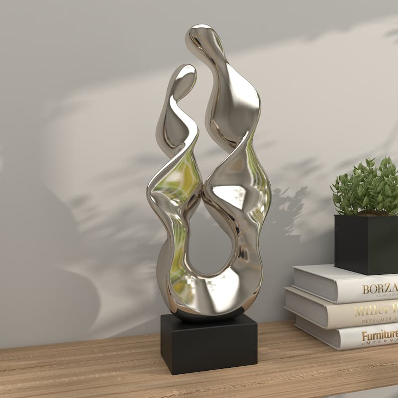 Ceramic Abstract Decorative Sculpture with Black Base - Silver - Roche River Decor