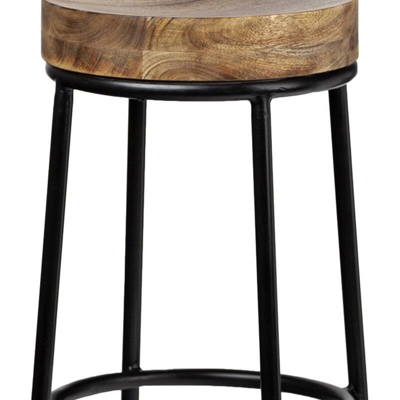 HomeRoots 26" Natural and Black Solid Wood and Iron Backless Counter Height Bar Chair
