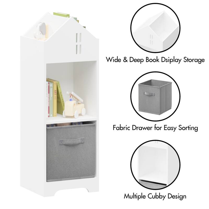 2-Tier Kids Bookcase with Storage and Collapsible Fabric Drawers