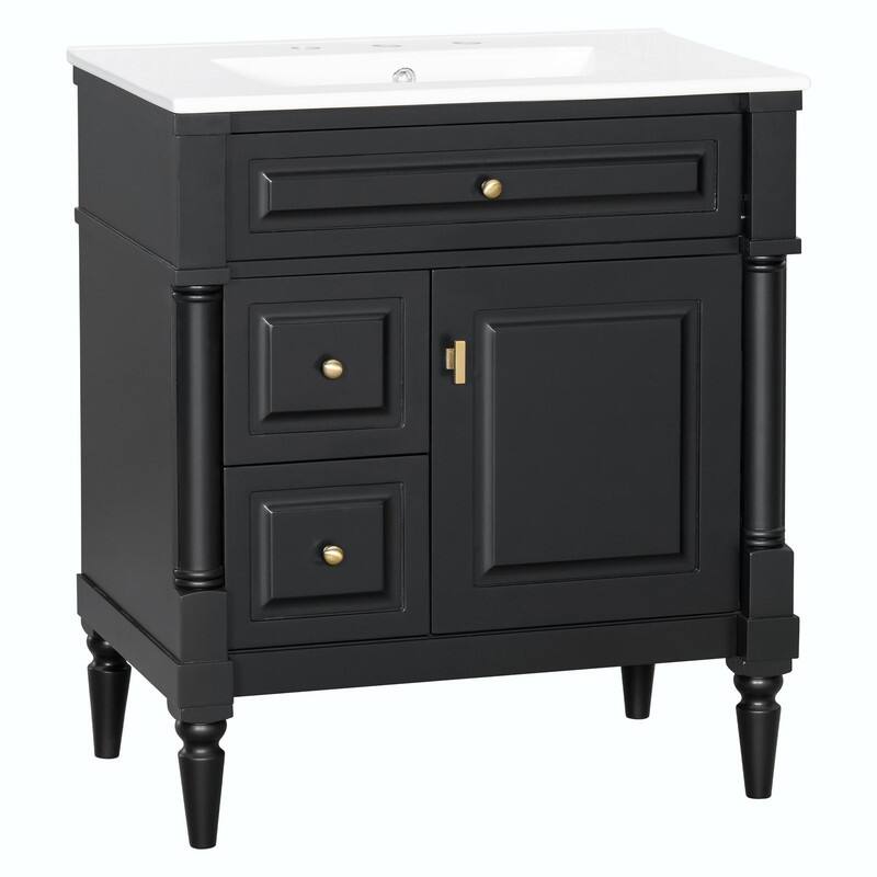 36" Bathroom Vanity with Sink, Freestanding Bathroom Cabinet with Ceramic Basin, Flip Drawer