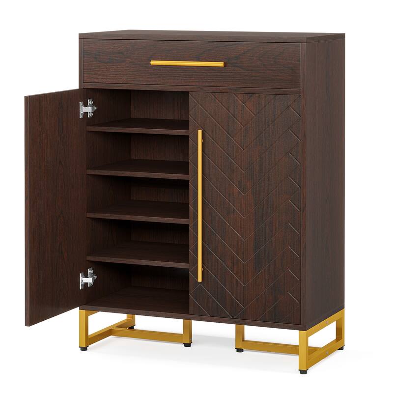 29.52" Walnut 6-Tier Wooden Shoe Storage Cabinet