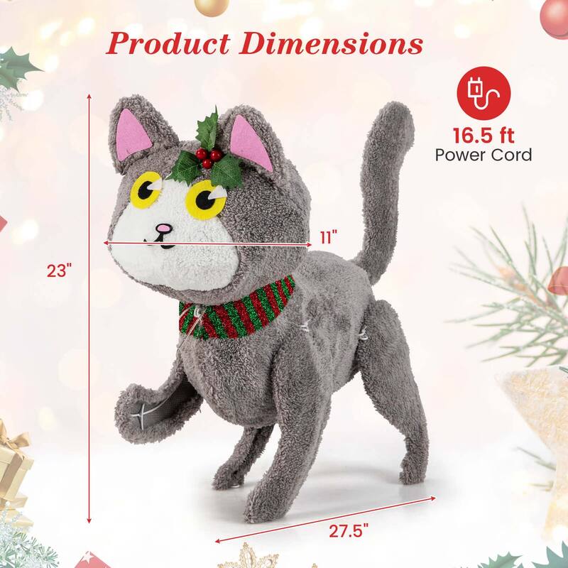 Costway Lighted Christmas Cat with 88 LED Lights 4 Ground Stakes Cable - as pic shows - See Details