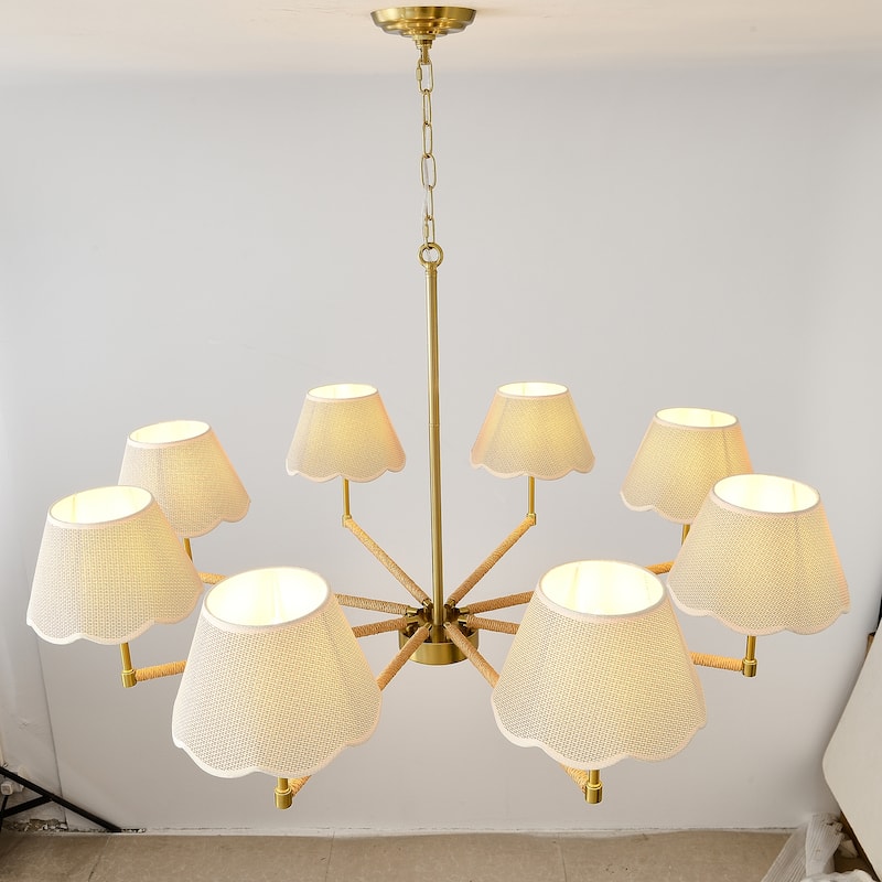 8-Light Rope + Fabric shade Chandelier,Gold Chandelier,Chandelier Romantic Golden,Adjustable Project Lighting - Gold